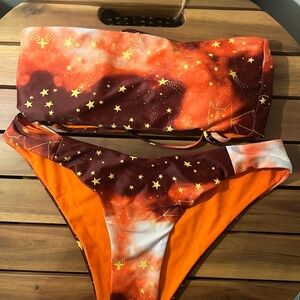 Orange and Brown Starry Bikini Set
